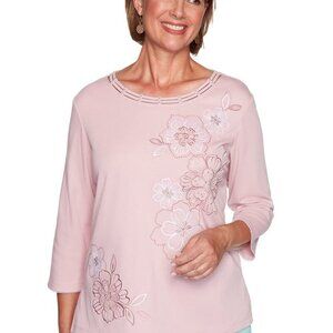 Alfred Dunner Tearose Embroidered Top S. Small Pt.